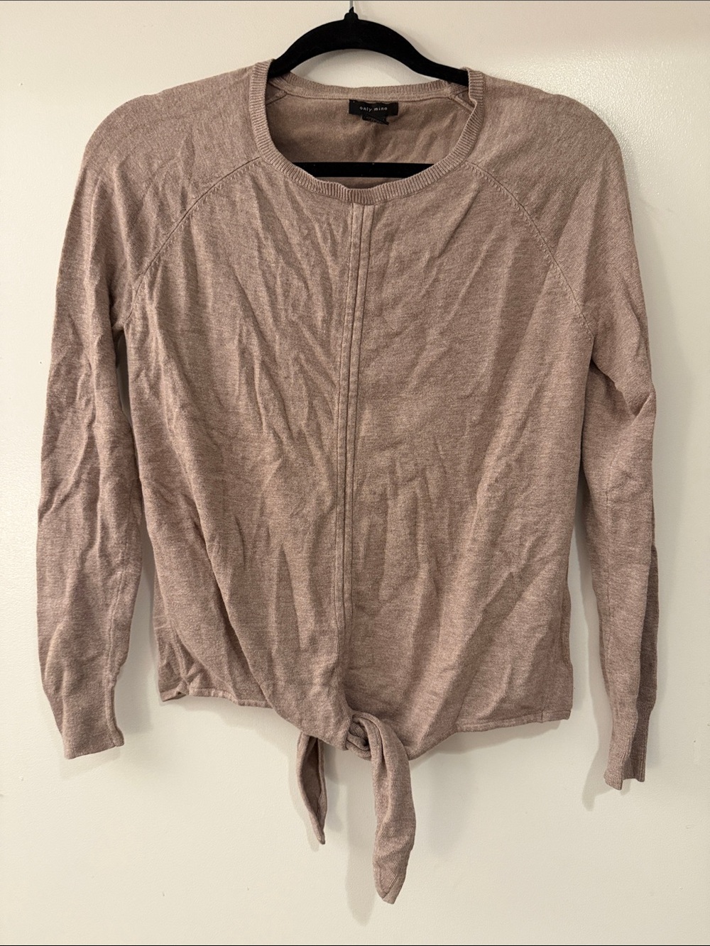 Only Mine Tie-Front Crewneck Sweater Top - oatmeal beige